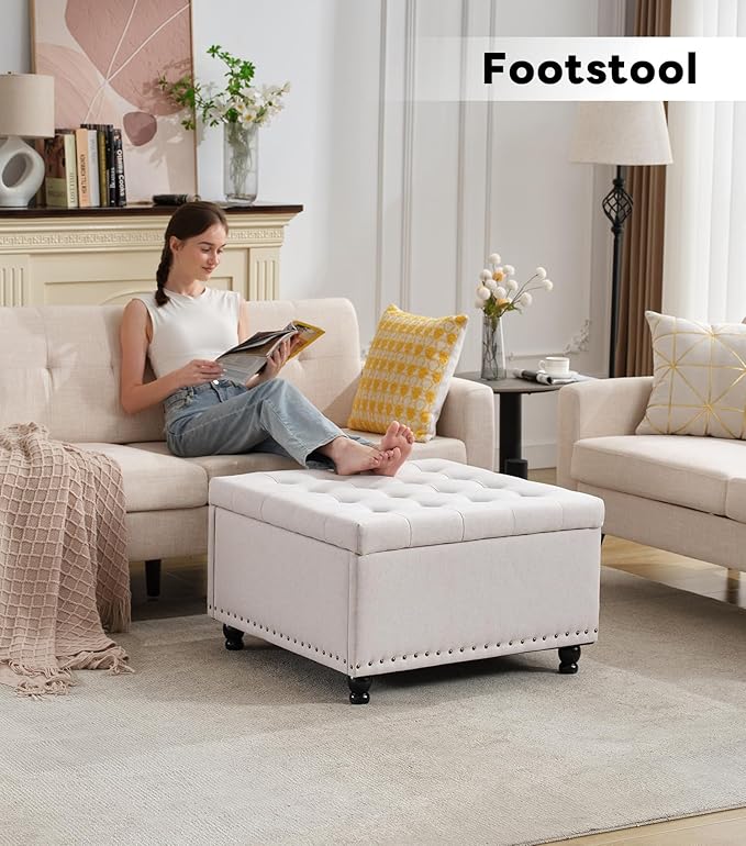 Tbfit Large Square Storage Ottoman Bench, Botton Tufted Upholstered Coffee Table - Image 10