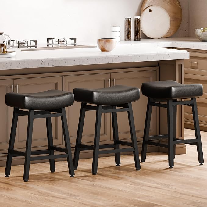 Counter Height Bar Stools Set of 3, 24 Inch Backless BarStools by LONXIUMODERNHOMEFURNISHINGS