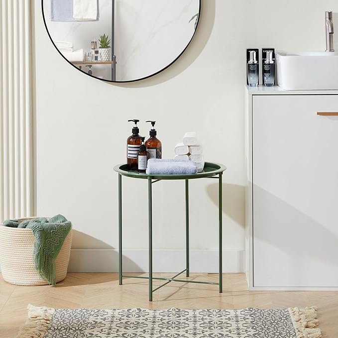 VECELO Side/End Table, Folding Round Metal Anti-Rust and Waterproof Outdoor or - Image 7