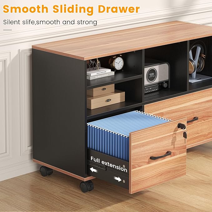 2 Drawer Wood Mobile Large Lateral File Cabinet - Image 4