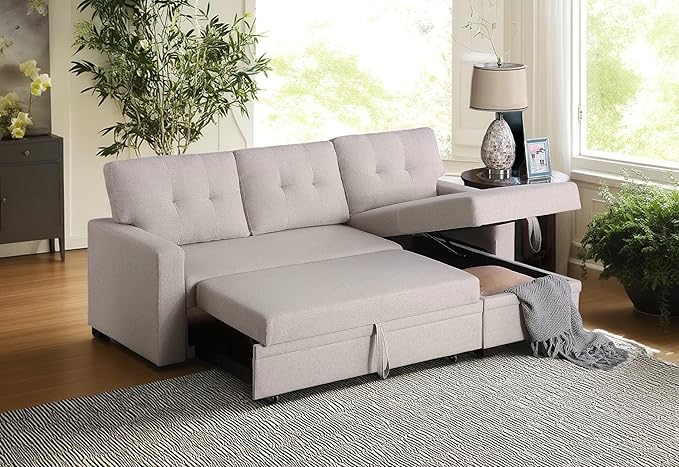 82 Inch Convertible Sleeper Sectional Sofa - Image 3