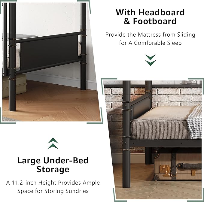 Metal Bunk Bed Twin Over Twin, Industrial Bunkbeds Heavy Duty Bed - Image 6