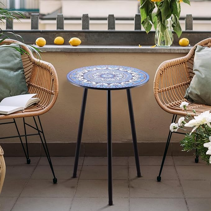 1 Pack Metal Mosaic Round Side Table 13.4" Small End Table - Image 2