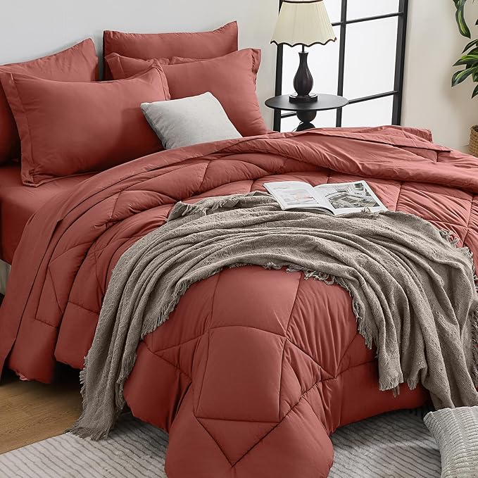 HEVUMYI Terracotta Queen Comforter Set by HEVUMYI