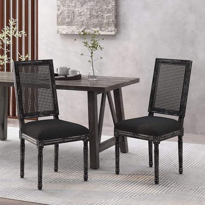 Merax Upholstered Solid Wood Dining Chairs Set of 2, French Country Style - Image 3
