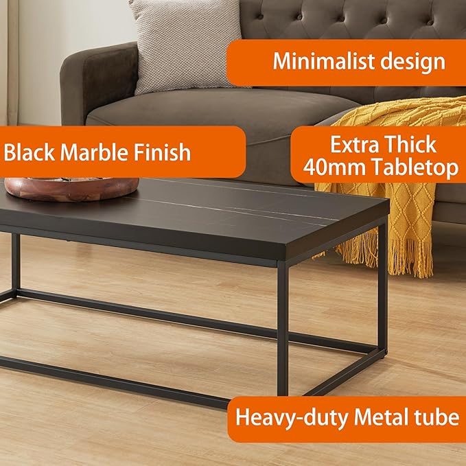 CENSI 18-Inch Black Marble Accent End Table/Side Table - Image 4