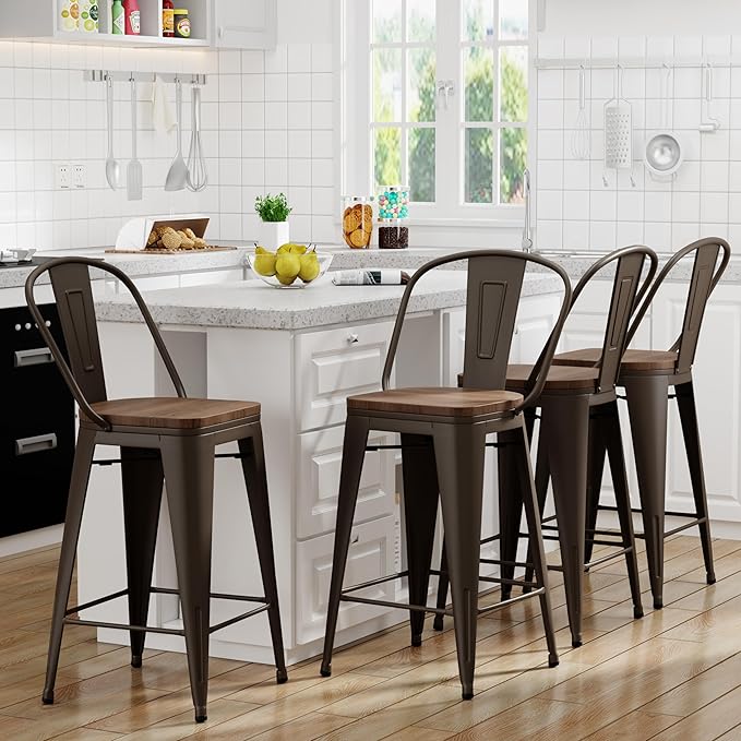 Yongqiang 30 inch Metal Bar Stools Set of 4 Bar Height Stools Kitchen Island - Image 2