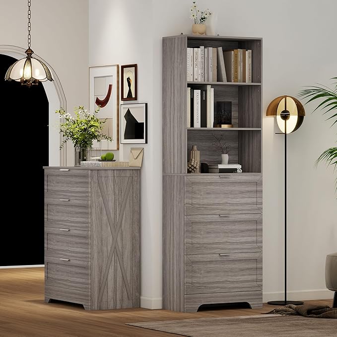 71'' Tall Bookshelf with Drawers, 6 Tier Wooden Bookcase Storage Organizer - Image 3