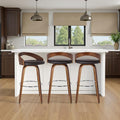 Armen Living Sonia 26" Counter Height Swivel Brown Faux Leather and Walnut Wood by ArmenLiving