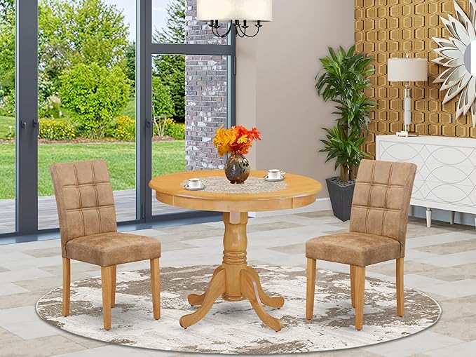 East West Furniture ANAS3-OAK-28 3 Piece Modern Dining Set consists A Dining - Image 2