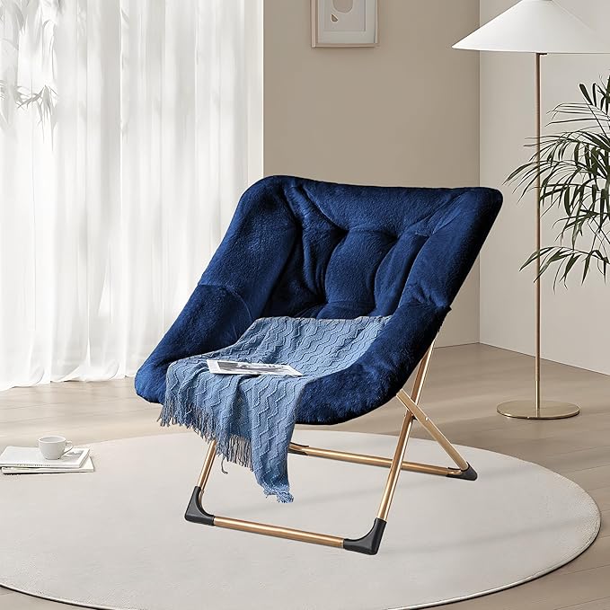 Comfy Oversized Saucer Chair, Soft Faux Fur Reading Lounge Chair - Image 8
