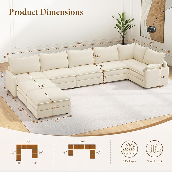 Vesgantti Large Modular Sectional Sofa, Big Comfy Cloud Couch - Image 2