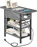 End Table with Charging Station, Flip Top Nightstand with USB Ports and Outlets by Homeiju