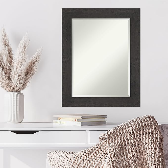 Amanti Art Brown Wall Mirror 30x24 Rustic Plank Espresso Rectangle Bathroom - Image 6