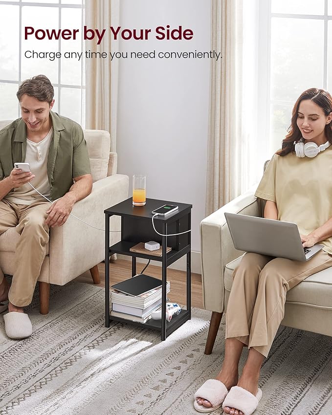VASAGLE Side Table with Charging Station, 3-Tier End Table with USB Ports and - Image 4