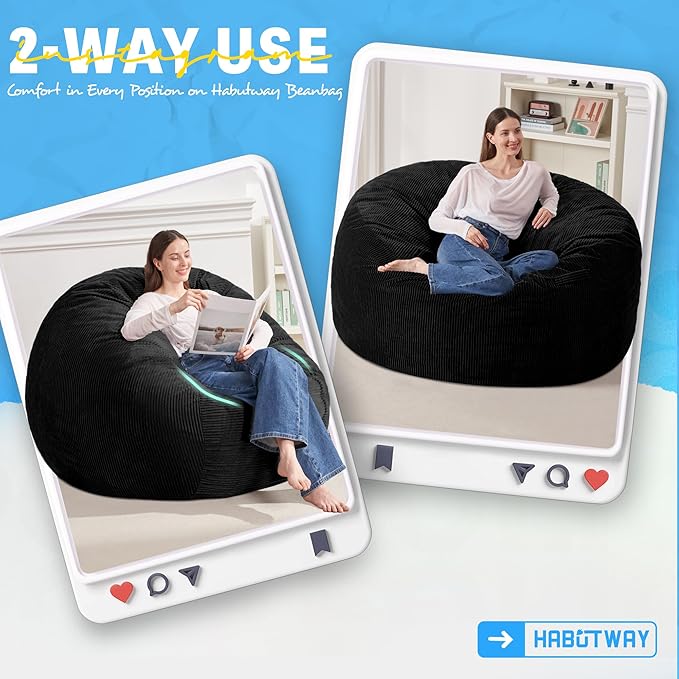 HABUTWAY 3FT Bean Bag Chair, Giant Bean Bag Chairs - Image 3