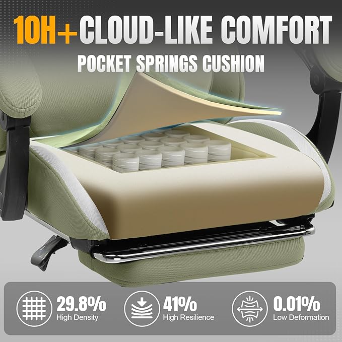 GTRACING Gaming Chair with Foot Rest & Pocket Spring Cushion, Breathable Fabric - Image 4