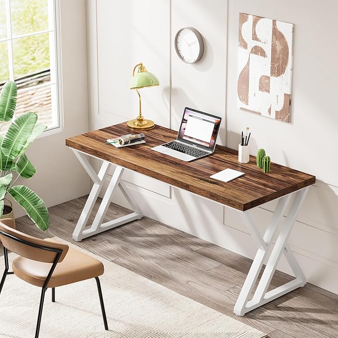 Tribesigns Modern Walnut/White 55" Heavy Duty Computer Desk, Study & Work Desk - Image 8