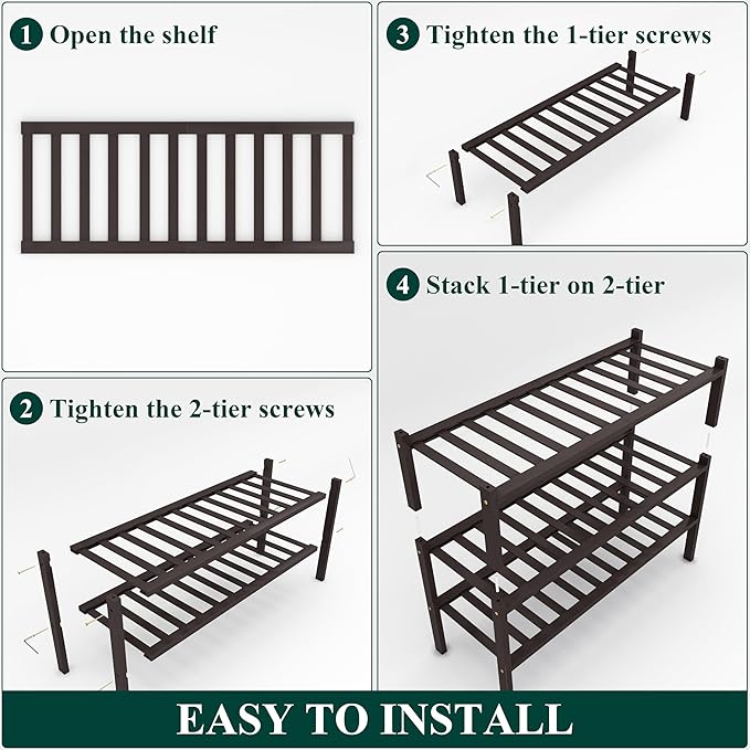 Smiry Shoe Rack, 3 Tier Bamboo Shoe Organizer, Stackable Free Standing Wooden - Image 6