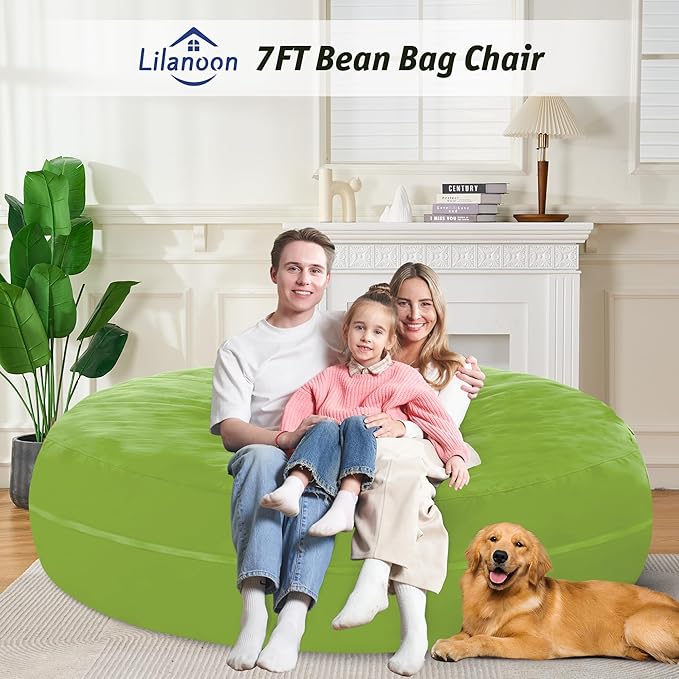 7FT Bean Bag Chair with Ultra Soft Velvet Cover Bean Bag Sofa with Memory Foam - Image 2