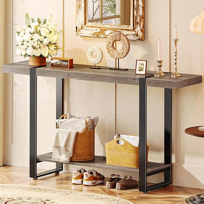 Huuger 47.2 Inch Entryway Table, 2-Tier Industrial Console Sofa Table by Huuger