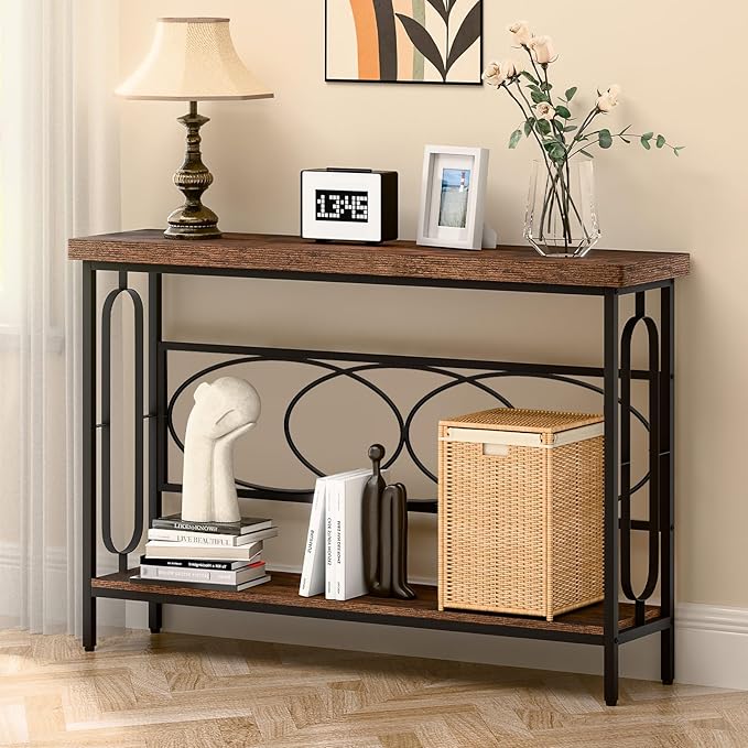 Industrial Console Table for Entryway, Rustic Console Table Behind Couch by FULOOPHI