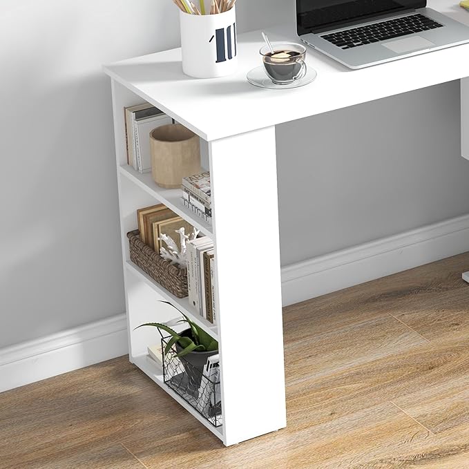 HOMCOM L Shaped Desk, Corner Computer Desk, 360 Degree Rotating Home Office Desk - Image 6