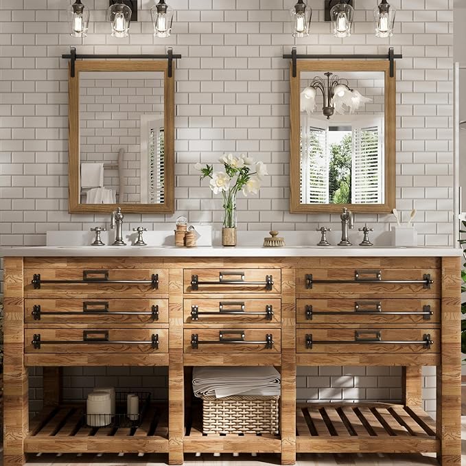 Farmhouse Bathroom Mirror, Barn Door Style Decor Entryway Bedroom 22x30INCH - Image 2
