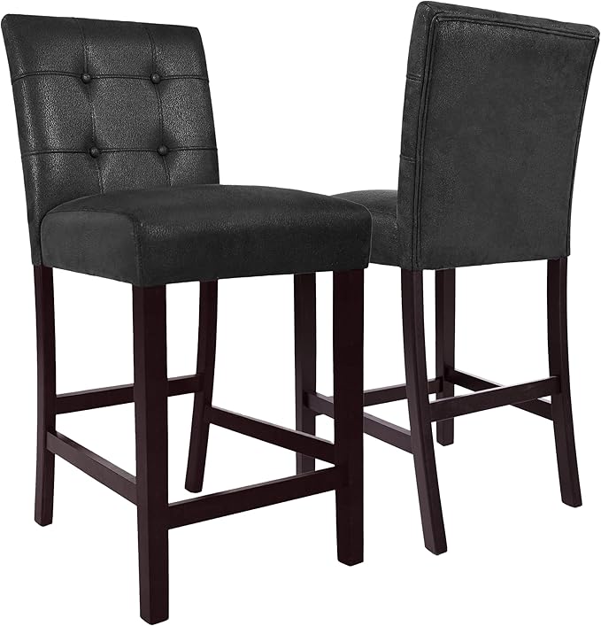 HomePop 24" Upholstered Button Tufted Leatherette Counter Height Barstool Chairs by HomePop
