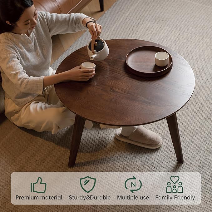 100% Solid Oak Wood Coffee Table Set, Round Coffee Table Combo Side Table - Image 4