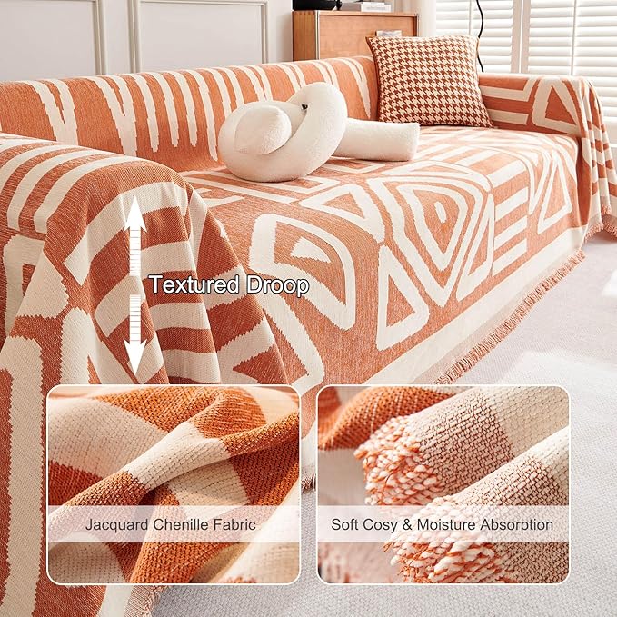 STACYPIK Reversible Caramel Sofa Cover Boho Triangle Couch Covers Non Slip - Image 9