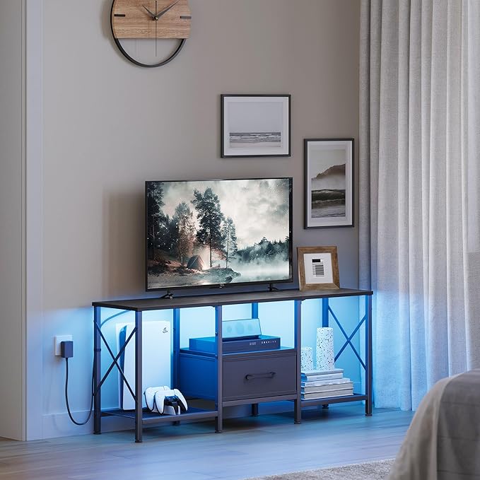 LED TV Stand with Fabric Drawer, Entertainment Center - Image 7