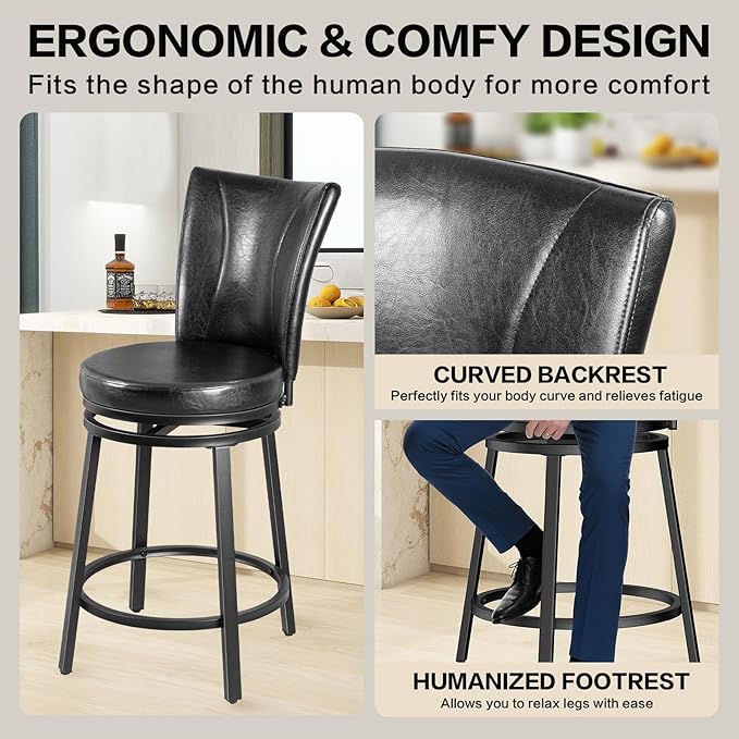 Bar Stools Set of 2, Counter Height Swivel Bar Chair - Image 5