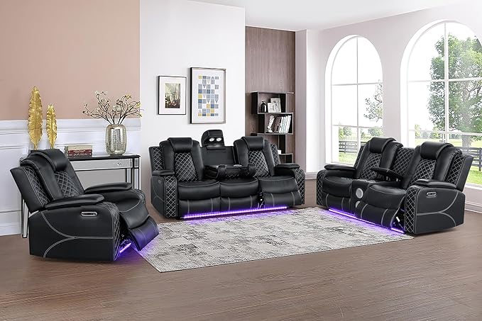 Ball & Cast Power Recliner Sofa Set Leather Reclining Sofa Set Living Room by BallCast