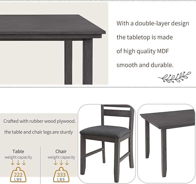 SogesPower 6-Piece Rustic Dining Table Set - Image 5