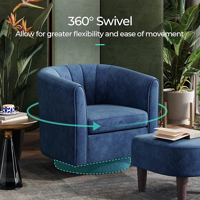 LINSY Swivel Accent Chair with Ottoman: Small Velvet Barrel Chair 360 Swivel - Image 3