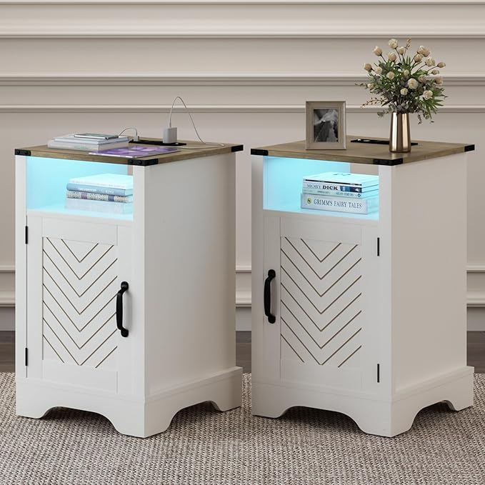RoyalCraft Farmhouse Nightstand Set of 2, Bedside Table Set of 2 - Image 8