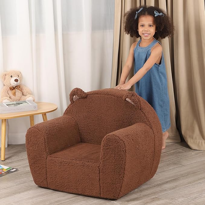 Comfy Toddler Chair, Cuddly Sherpa Teddy Bear Kids Sofa, High Back Kids Reading - Image 6