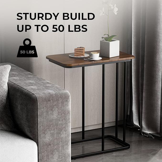 C Shaped Side Table, Small End Table MDF Black Walnut Coffee Table, Modern - Image 6