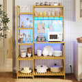 Bakers Rack with Power Outlet, Coffee Bar, 10-Tier Kitchen Shelves with 8 Hooks by FORABAMB