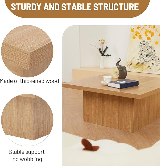 Square Cocktail Living Room Coffee Table Engineered Eco-Friendly Wood Look - Image 4