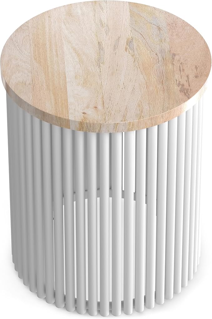 SIMPLIHOME Demy 18-inch Wide Metal and Solid Mango Accent Table in Natural/White - Image 5