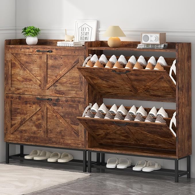 JSB Shoe Cabinet with 2 Flip Drawers, Freestanding Storage Organizer Shelf with - Image 3
