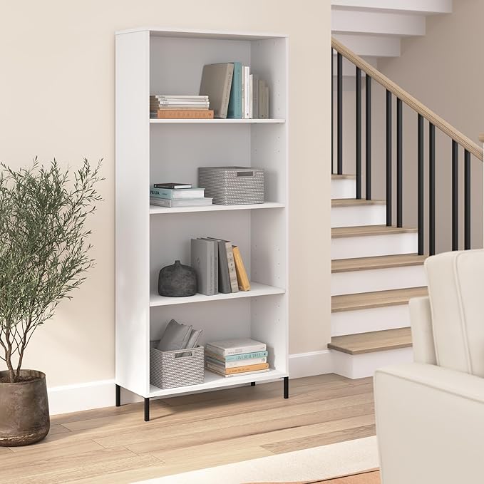 Bush Furniture Essence 4 Shelf Bookcase in White | Organizers and Shelves - Image 2