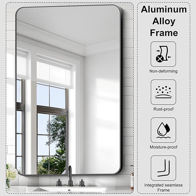 KOCUUY Black Bathroom Vanity Mirror, 30 x 48 inch Metal Frame Mirror - Image 7