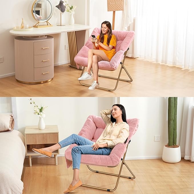 Comfy Saucer Chair for Adults, Foldable Living Room Chairs, Soft Faux Fur - Image 6