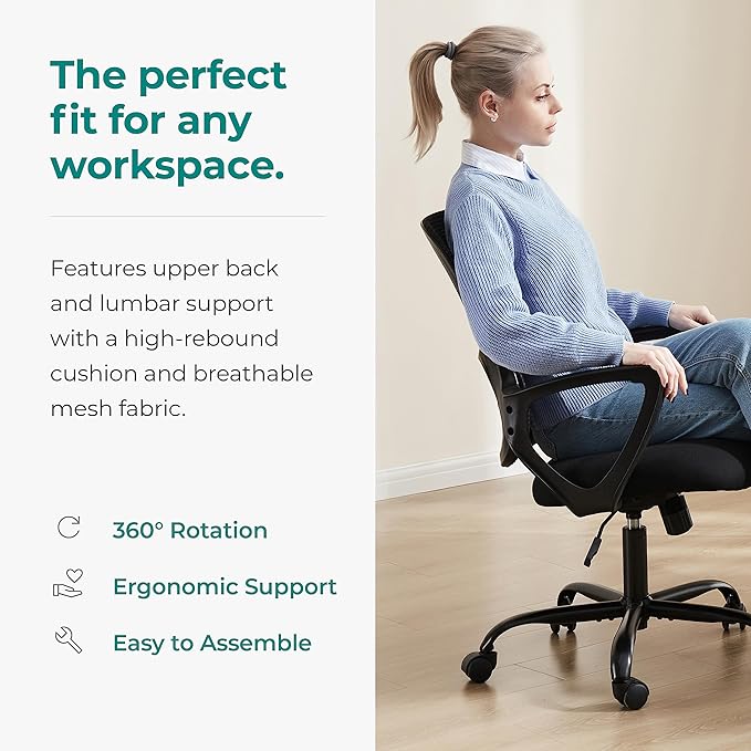 SMUG Office Computer Desk Chair, Ergonomic Mid-Back Mesh Rolling Work Swivel - Image 7
