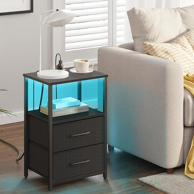 TUTOTAK LED End Table with Charging Station, Night Stand, Side Table with 2 USB - Image 2