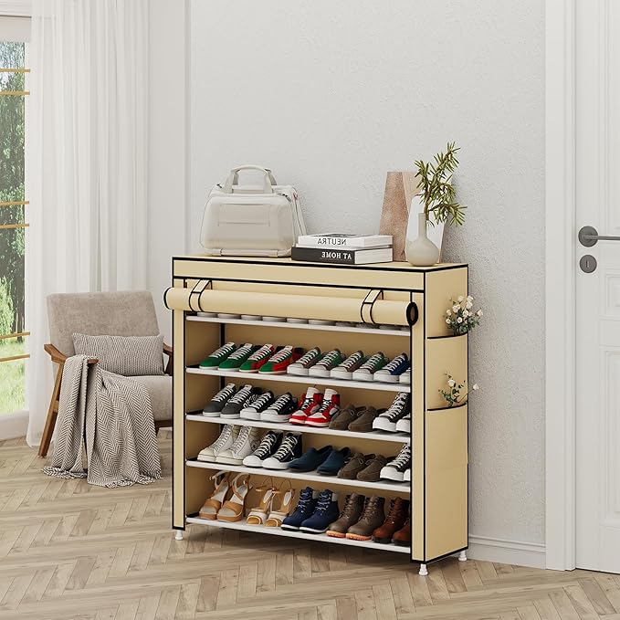Calmootey 5 Tier Shoe Rack Organizer to Hold 25 Pairs, Portable Shoe Shelf - Image 2