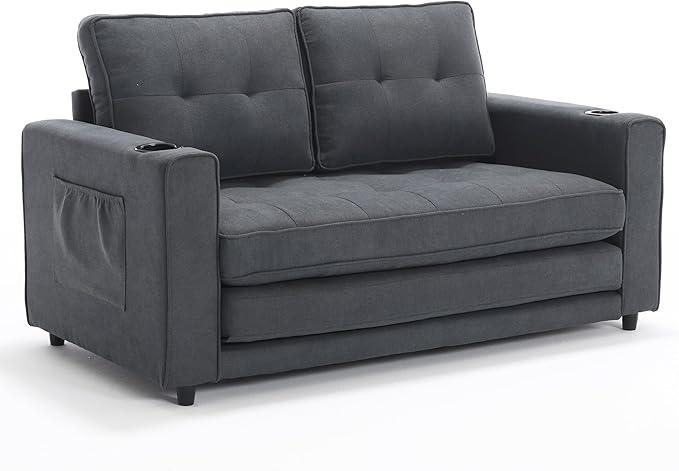 ERYE 3 Fold Tufted Upholstered Futon Sofa Bed Modern Convertible Foldable Floor - Image 10